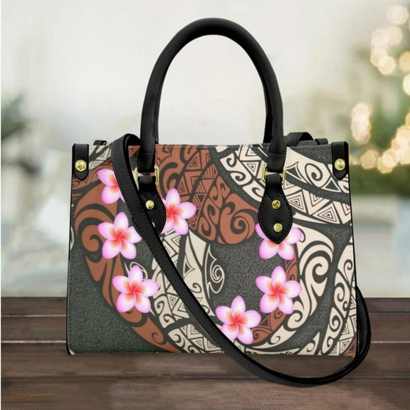 Hawaii Polynesian Plumeria Printed Women Small Tote Design Top-handle Cross Body Bags Pu Leather Messenger Bags