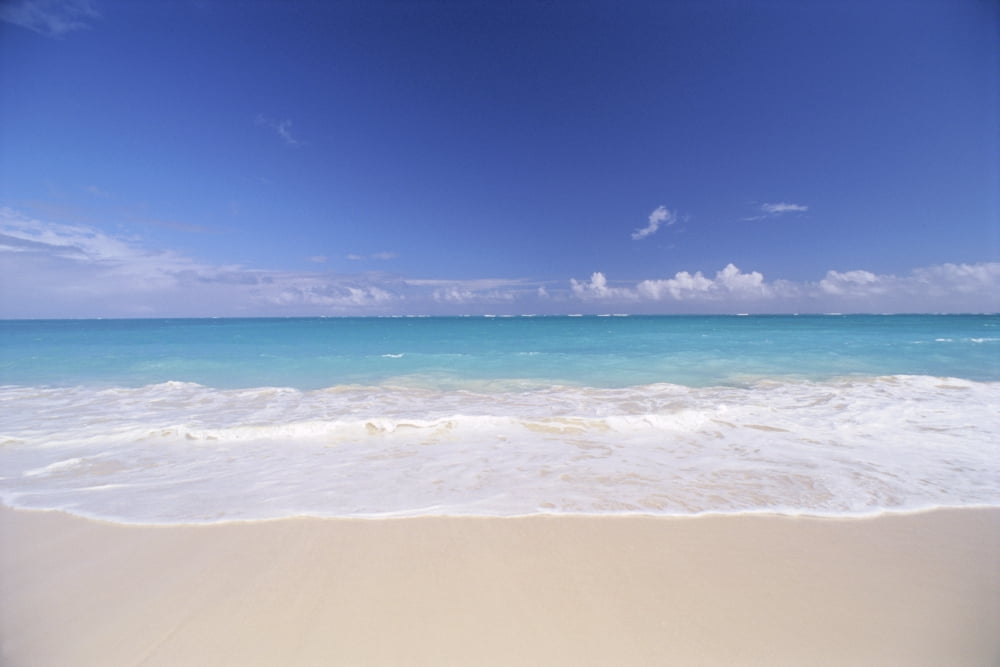 Hawaii Pristine White Sand Beach With Clear Turquoise Water Blue Sky On Horizon Canvas Art - Mary Van de Ven Design Pics (19 x 12)