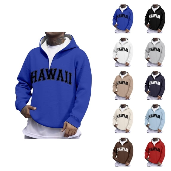Hawaii Quarter Zip Pullover Men Long Sleeve Graphic Hooded Sweatshirt Mens Hoodie Fashion Streetwear