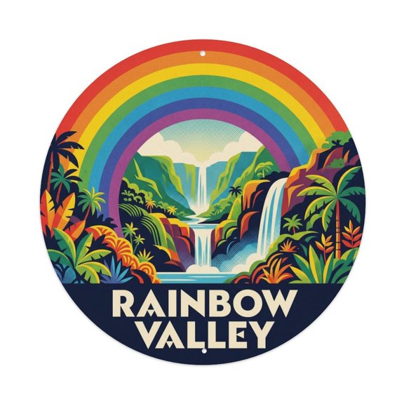 Hawaii Rainbow Valley Volcanic Island Sky Coastal Vintage Metal Tin Sign Plaque Wall Decor for Cafe, Club, Garden Round Metal Poster 8x8Inch