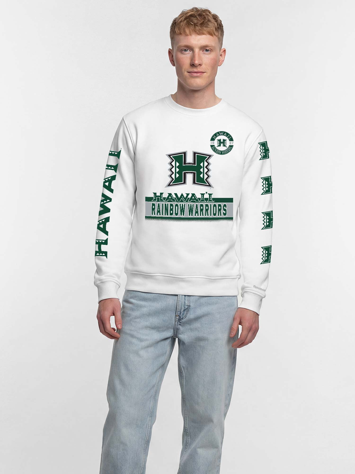 Hawaii Rainbow Warriors Reebok Mens White Crew Sweatshirt