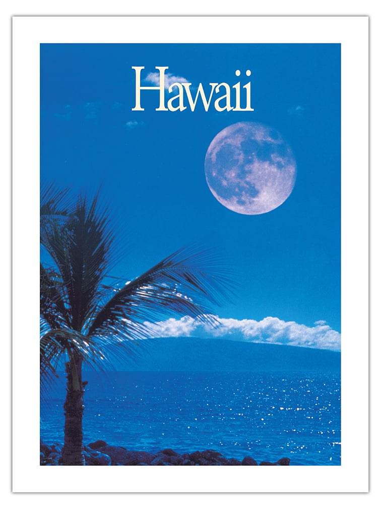 Hawaii - Red Blood Supermoon - Vintage Travel Poster - Bamboo Fine Art ...