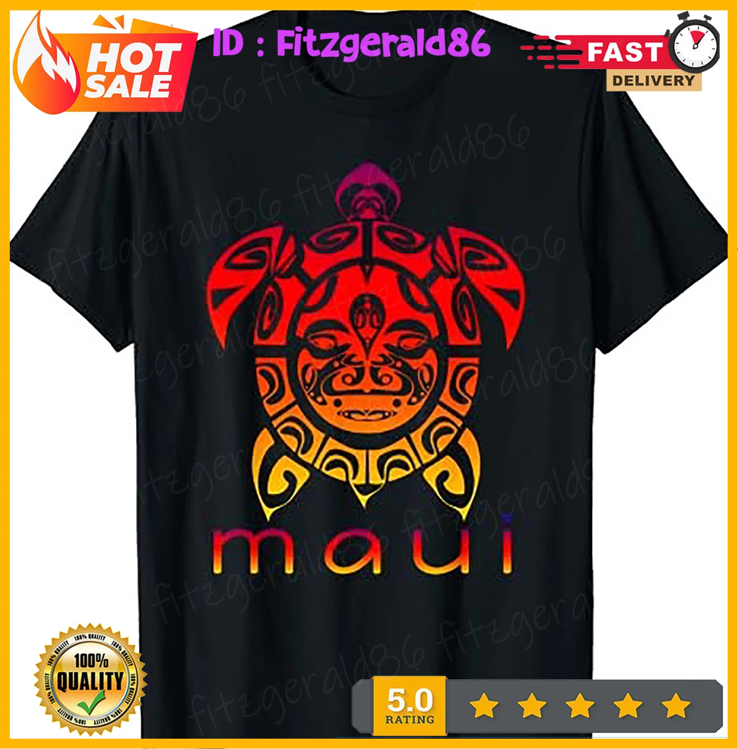 Hawaii Sea Vivid Turtle, Maui Hawaiian T-Shirt