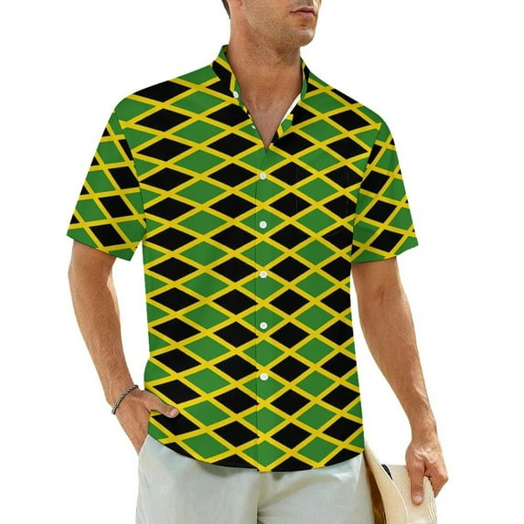 Hawaii Shirt Beach Jamaica Flag Blouses Green And Yellow Cool Casual Shirts Men Short Slee