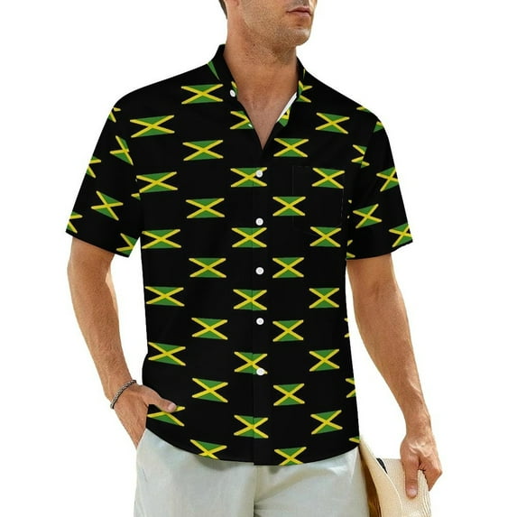 Hawaii Shirt Beach Jamaica Flag Blouses Green And Yellow Cool Casual Shirts Men Short Slee