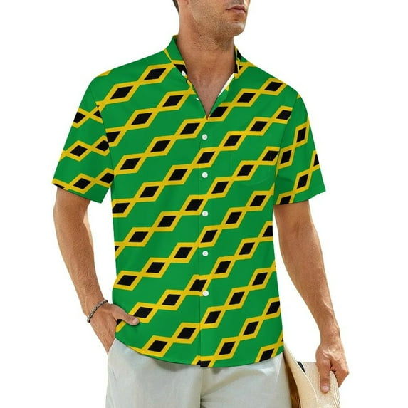 Hawaii Shirt Beach Jamaica Flag Blouses Green And Yellow Cool Casual Shirts Men Short Slee
