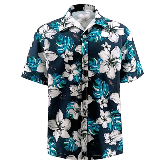 Hawaii Shirt for Men,Beach Hawaii Shirts for Men Button Up,Men's Summer Beach Casual Short Sleeve Button Down Shirts, Tropical Holiday Beach Shirts Hawaiian Floral Palmshadow Clothing
