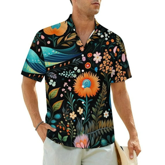 Hawaii Shirt Vacation Peacock Feather Blouses Abstract Art Elegant Casual Shirts Men Short