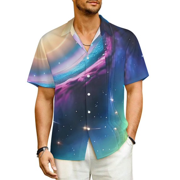 Hawaii Shirt Vacation Red Galaxy Blouses Abstract Space Print Loose Casual Shirts Mens Sho