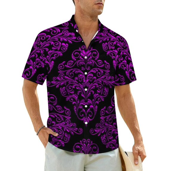 Hawaii Shirt Vacation Vintage Damask Blouses Purple And Gold Cool Casual Shirts Man Short