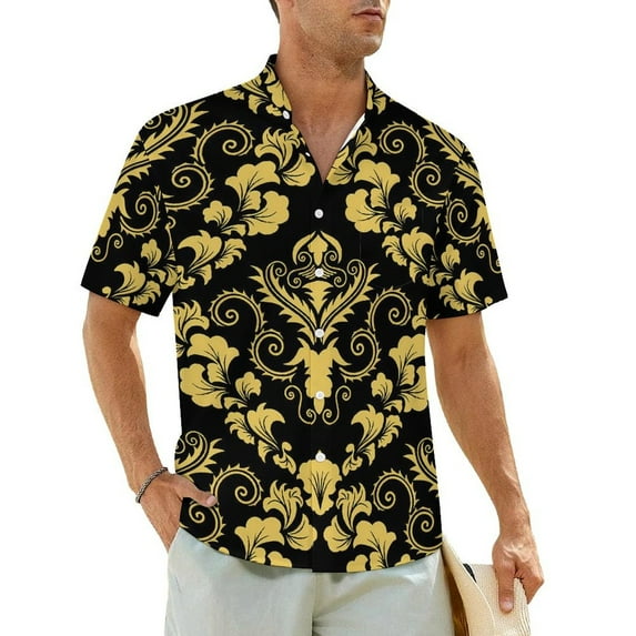 Hawaii Shirt Vacation Vintage Damask Blouses Purple And Gold Cool Casual Shirts Man Short