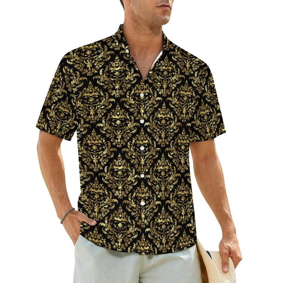 Hawaii Shirt Vacation Vintage Damask Blouses Purple And Gold Cool Casual Shirts Man Short