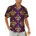 thumbnail image 1 of Hawaii Shirt Vacation Vintage Damask Blouses Purple And Gold Cool Casual Shirts Man Short, 1 of 5