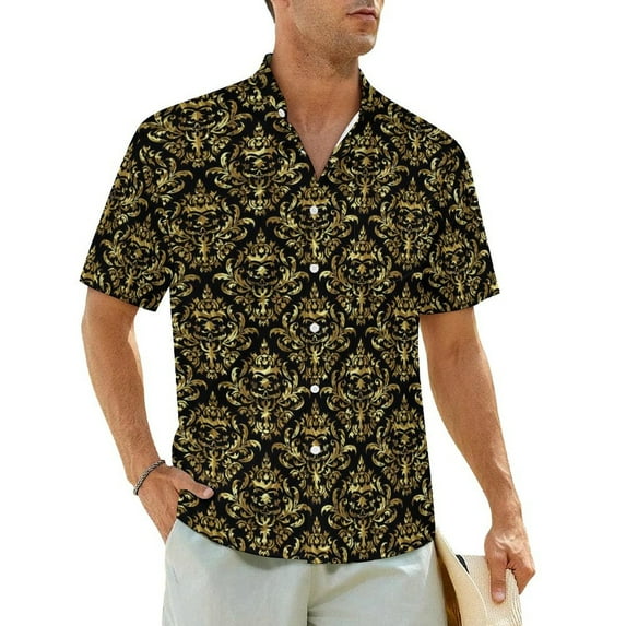 Hawaii Shirt Vacation Vintage Damask Blouses Purple And Gold Cool Casual Shirts Man Short