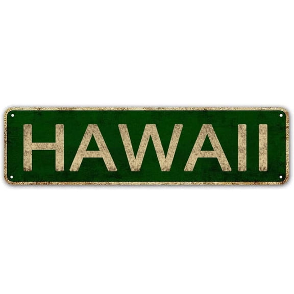 Hawaii Sign, America State Name Vintage Metal Tin Sign, Wall Decor for Office/Home/Classroom 4x16 Inches