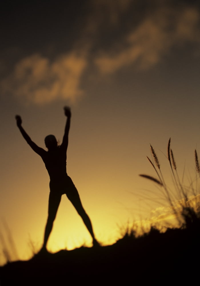 Hawaii Silhouette Of A Woman Stretching On A Mountain Top At Sunset Canvas Art - Dana Edmunds  Design Pics (11 x 16)