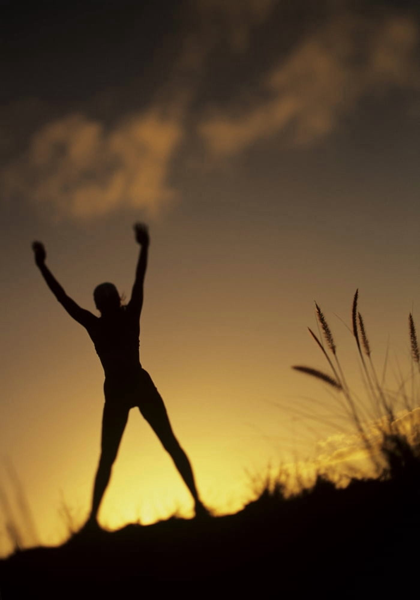 Hawaii Silhouette Of A Woman Stretching On A Mountain Top At Sunset Canvas Art - Dana Edmunds Design Pics (22 x 32)
