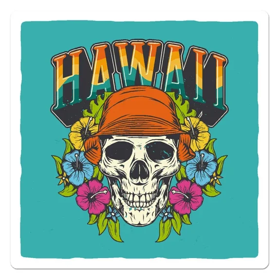 Hawaii Skull Hibiscus Sticker Phone Decal Water Bottle Stickers Car ...