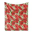 thumbnail image 1 of Hawaii Soft Flannel Fleece Blanket, Botanic Inspirations Floral Bouquet Hand Drawn Red Hibiscuses Retro Theme, Cozy Plush for Indoor and Outdoor Use, 50" x 70", Beige Fern Green Red, by Ambesonne, 1 of 5
