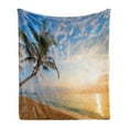 thumbnail image 1 of Hawaii Soft Flannel Fleece Blanket, Calm Landscape Photo of Exotic Palm Trees on Sandy Beach Steady Sea Cumulus Clouds, Cozy Plush for Indoor and Outdoor Use, 50" x 60", Multicolor, by Ambesonne, 1 of 5