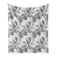 thumbnail image 1 of Hawaii Soft Flannel Fleece Blanket, Greyscale Exotic Jungle Floral Pattern with Tropical Tree Leaves and Hibiscus Pansy, Cozy Plush for Indoor and Outdoor Use, 50" x 70", Grey White, by Ambesonne, 1 of 5