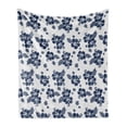 thumbnail image 1 of Hawaii Soft Flannel Fleece Throw Blanket, Monochrome Foliage Bouquet Abstract Art the Flower of Aloha State Hibiscus, Cozy Plush for Indoor and Outdoor Use, 50" x 70", Navy Blue White, by Ambesonne, 1 of 6