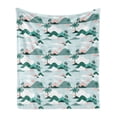 thumbnail image 1 of Hawaii Soft Flannel Fleece Throw Blanket, Pastel Tones Palm Trees and Beach Hills Paper Cut Style, Cozy Plush for Indoor and Outdoor Use, 50" x 60", Teal Blush, by Ambesonne, 1 of 5