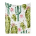 thumbnail image 1 of Hawaii Soft Flannel Fleece Throw Blanket, Watercolor Look Pattern of Exotic Cacti and Roses with Little Triangles, Cozy Plush for Indoor and Outdoor Use, 70" x 90", Multicolor, by Ambesonne, 1 of 5