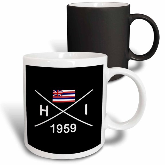 3drose, Hawaii State Abbreviation, Statehood, Flag Art on Black Background., 11oz Magic Transforming Mug