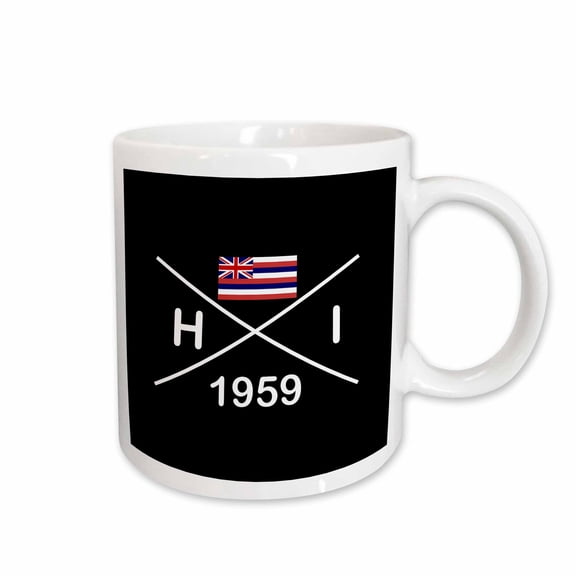 3drose, Hawaii State Abbreviation, Statehood, Flag Art on Black Background., 11oz Mug