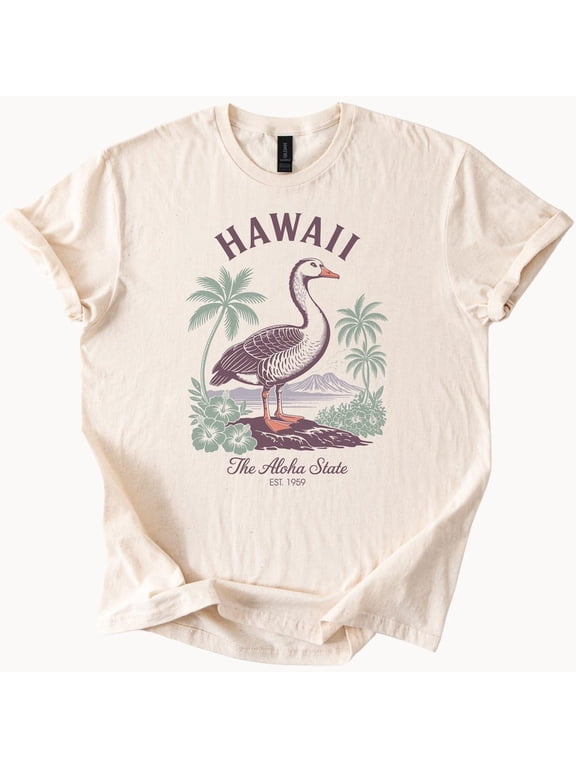 Hawaii State Bird Nene Goose Graphic Hawaiian Aloha State 1959 Palm T-Shirt WHITE Unisex S-5XL Hot Trending Shirt, Vintage Birthday Gift