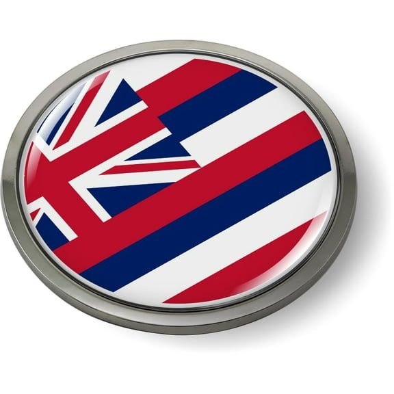 Hawaii State Flag 3D Domed CAR Emblem Badge Sticker Chrome Metal Round Bezel