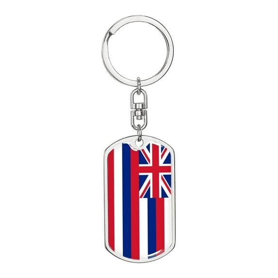Hawaii State Flag Keychain Dog Tag Stainless Steel or 18k Gold