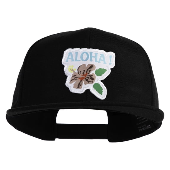 Hawaii State Flower with Aloha Iron on Patched Flexfit Snapback Style Cap - Black OSFM
