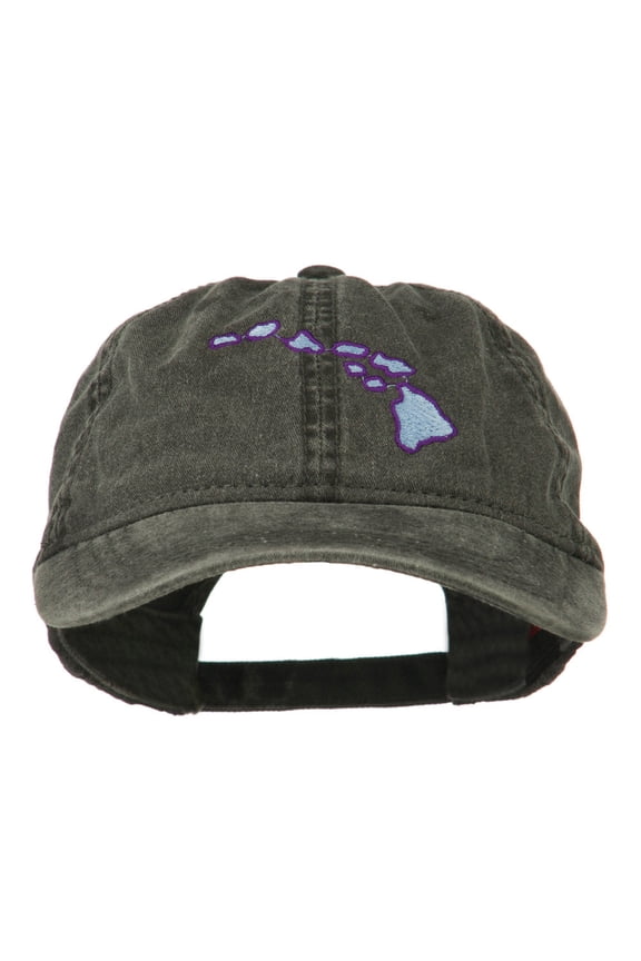 Hawaii State Map Embroidered Washed Cap - Black OSFM