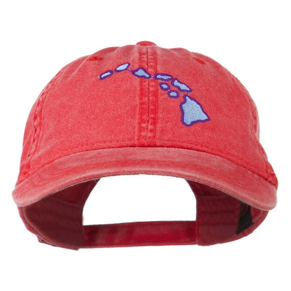 Hawaii State Map Embroidered Washed Cap - Red OSFM