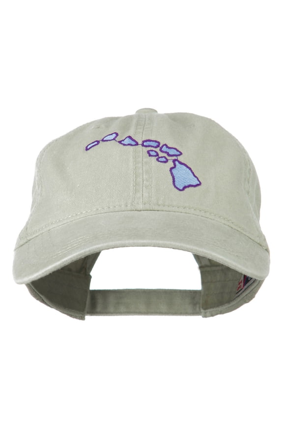 Hawaii State Map Embroidered Washed Cap - Stone Grey OSFM