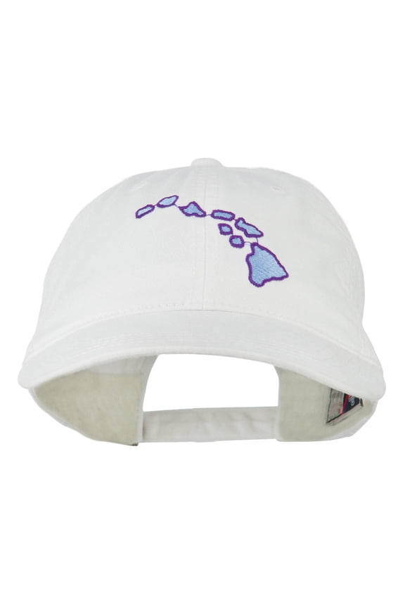 Hawaii State Map Embroidered Washed Cap - White OSFM