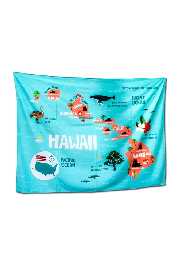 Hawaii State Map Tapestry – 60" x 42" Educational Wall Hanging