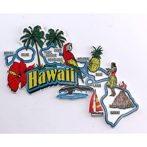 Hawaii State Map and Landmarks Collage Fridge Souvenir Collectible Magnet FMC