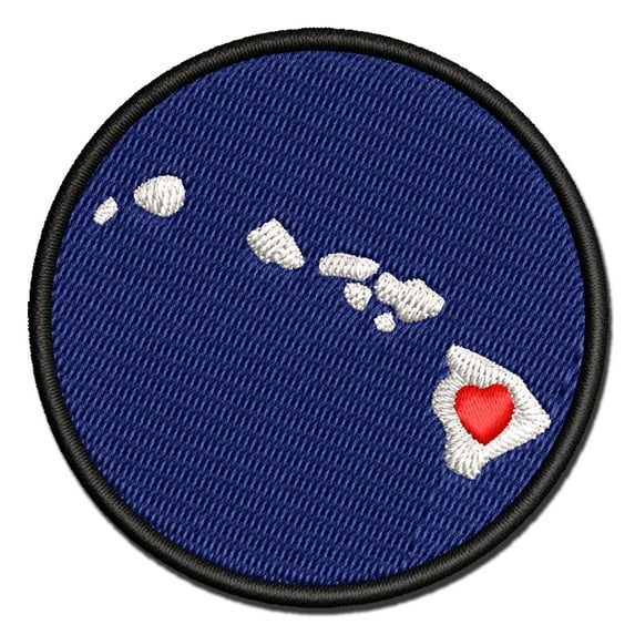 Hawaii State with Heart Applique Multi-Color Embroidered Iron-On Patch - 2.0 Inch Mini