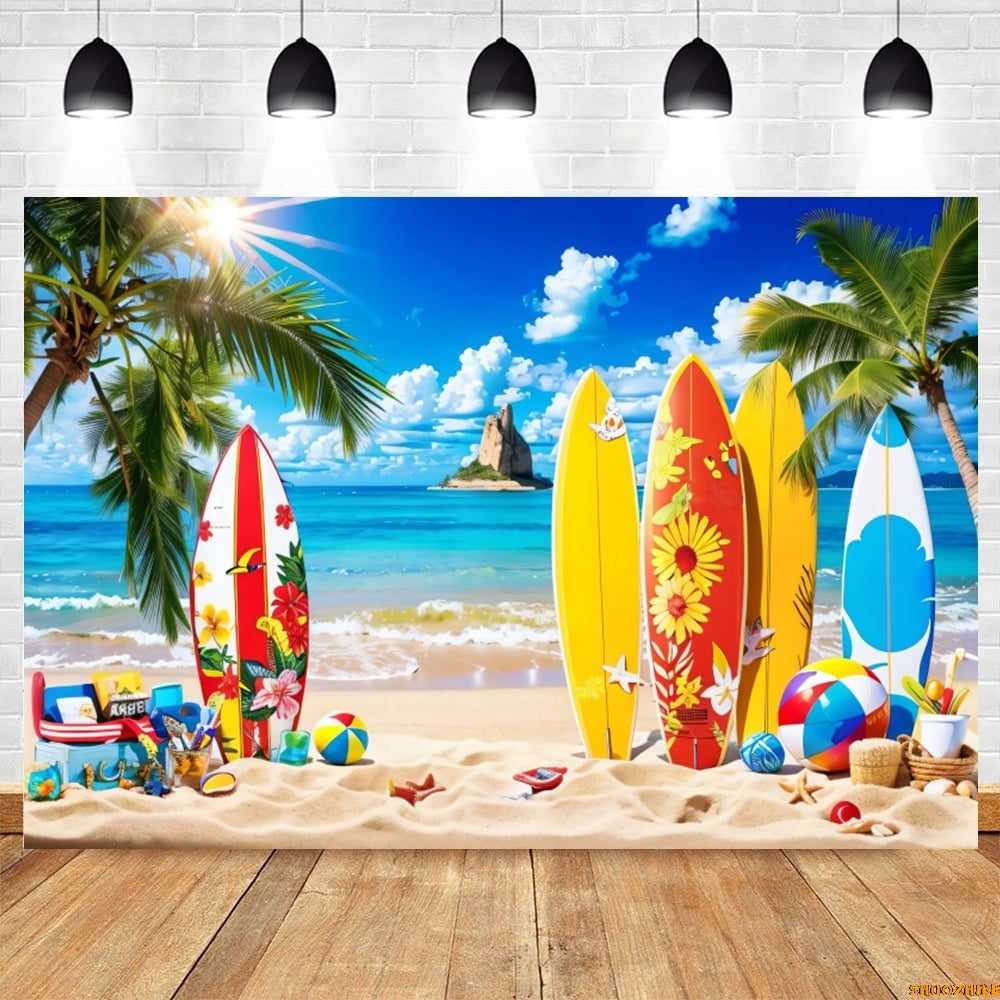Hawaii Summer Seaside Beach Backdrop Tropical Flower Palm Tree Flamingo ...
