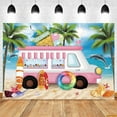 thumbnail image 1 of Hawaii Summer Seaside Beach Backdrop Tropical Flower Palm Tree Flamingo Surfboard Aloha Birthday Party Photography Background, 1 of 5