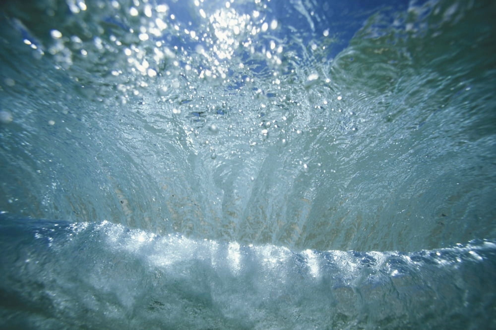 Hawaii Sunlight Glistening Through A Wave Curl From Underwater Canvas Art - Vince Cavataio Design Pics (34 x 22)