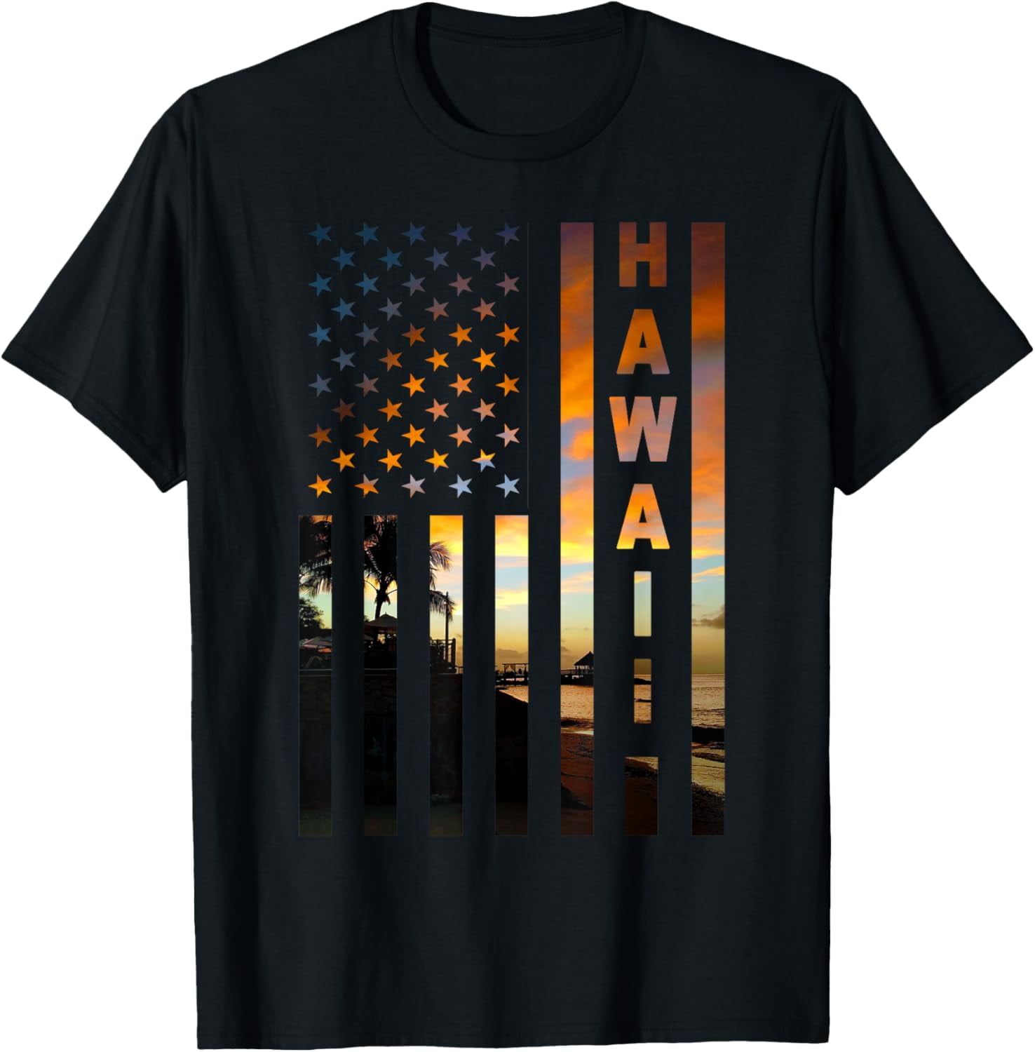 Hawaii Sunset American Flag Honolulu Hawaiian Island TShirt