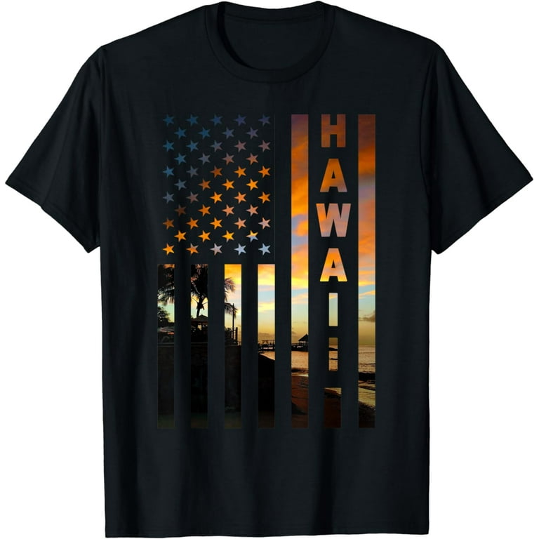 Hawaii Sunset American Flag Honolulu Hawaiian Island T-Shirt