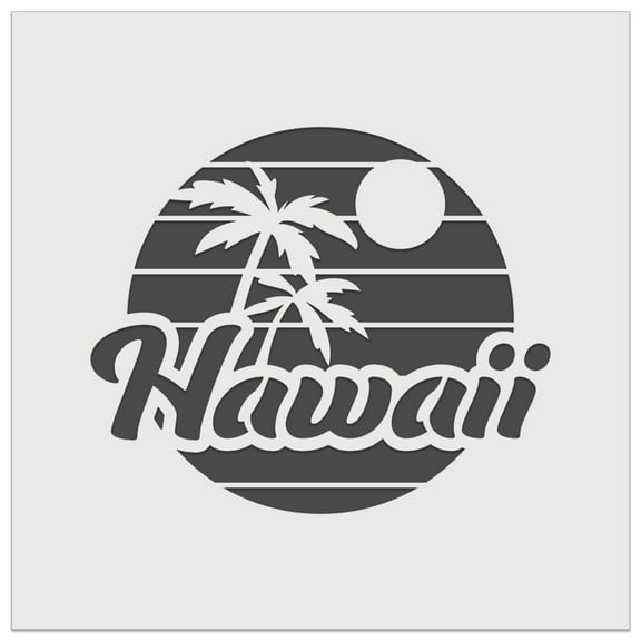 Hawaii Sunset Text with Palm Trees DIY Cookie Wall Craft Stencil - 7.0 Inch