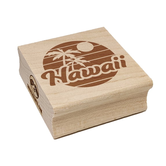 Hawaii Sunset Text with Palm Trees Square Rubber Stamp Stamping Scrapbooking Crafting - Medium 1.75in