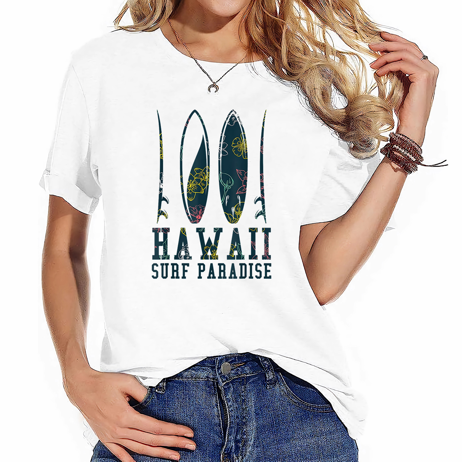 Hawaii Surfboard Flower Surf Souvenir TShirt