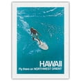 thumbnail image 1 of Hawaii - Surfer - Fly there on Northwest Orient Airlines - Vintage Airline Travel Poster c.1970s - Japanese Unryu Rice Paper Art Print (Unframed) 18 x 24 in, 1 of 4